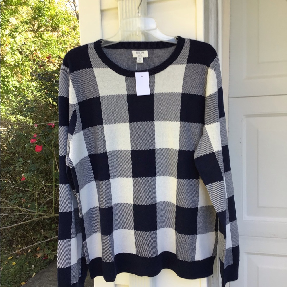 NWT J Crew Pretty Navy & White Buffalo Plaid Check Long Sleeve Sweater - Picture 7 of 7